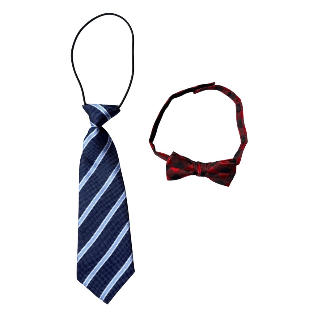 Dillards + Unbranded Boys Necktie Bow Tie Red Buffalo Plaid Blue Striped Formal